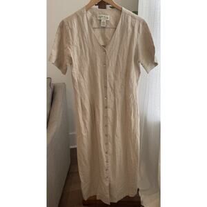 Orvis Dress Womens Large Tan Beige Linen Blend Button Front